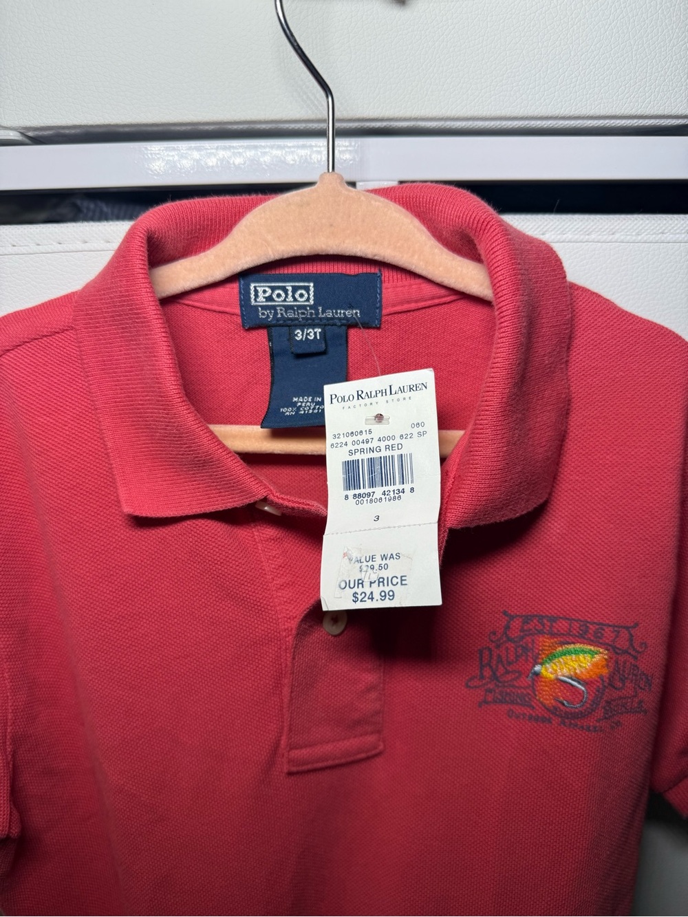 VTG Polo Ralph Lauren Boys 3/3T Spring Red 90s Polo Fishing Lure Embroidered NWT